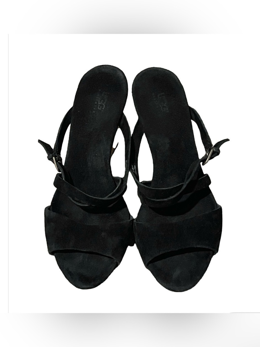 UGG Black Suede Open-Toe Slingback Cork Wedges